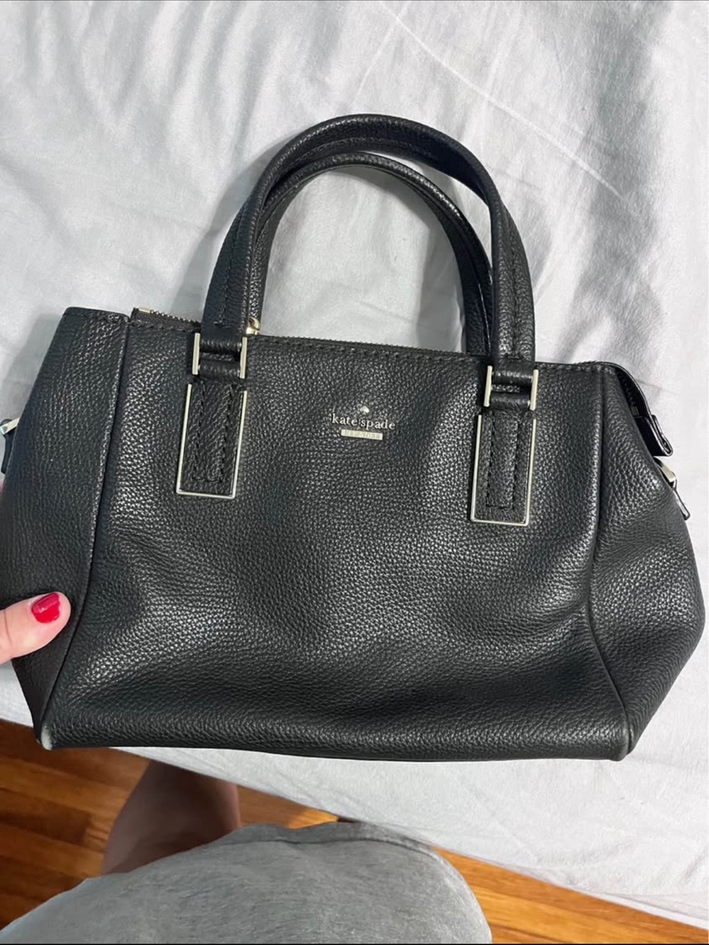 kate spade Black Pebbled Leather Satchel with Gold Hardware